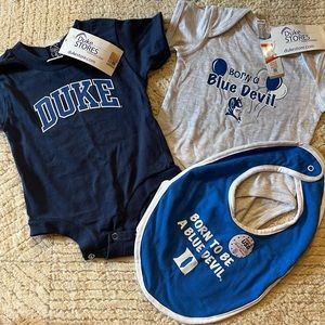 Duke University baby onesie and bib bundle (NWT)